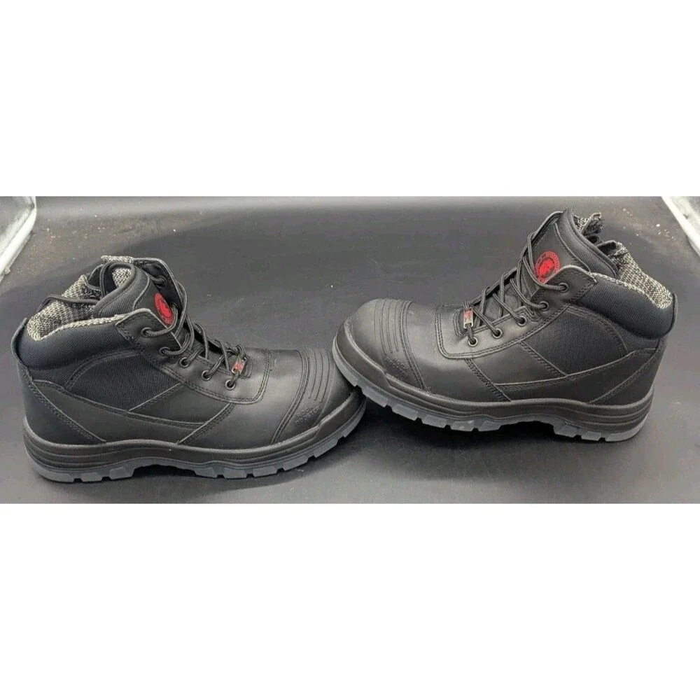 ROCKROOSTER Mens Black Work Boots, Steel Toe Side Zip Size 13 - NO INSOLES READ!